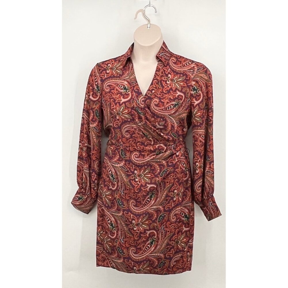 Lauren Ralph Lauren Double Faced Georgette Wrap Dress Size 14 Orange Print